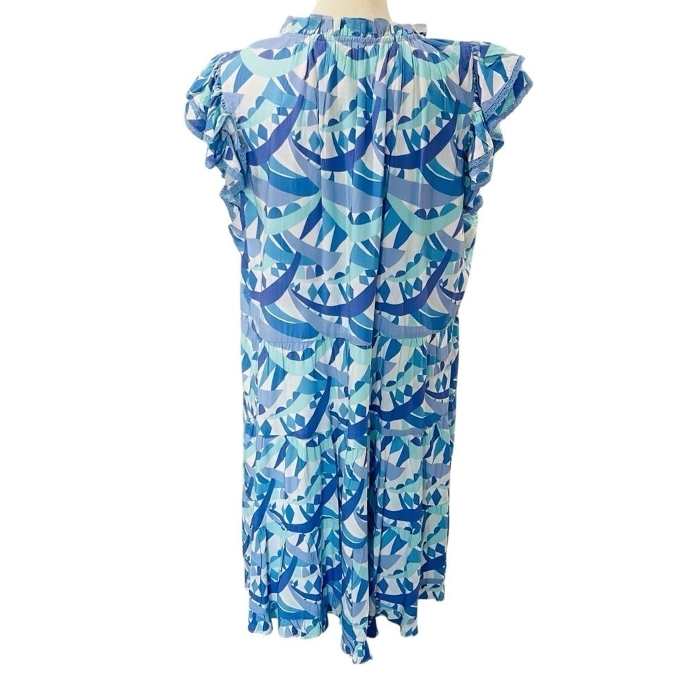 Sail To Sable Size XXL Poppy Ruffle Neck Tiered Dress Blue Multi NWT $268 - Picture 7 of 12
